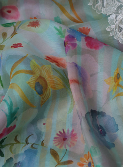 Sea Blue Organza Embroidery Saree