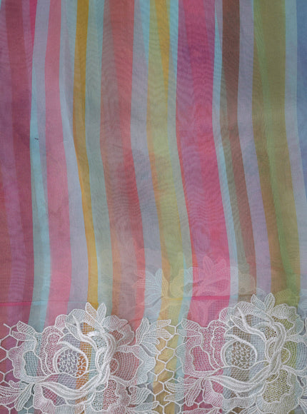 Sea Blue Organza Embroidery Saree