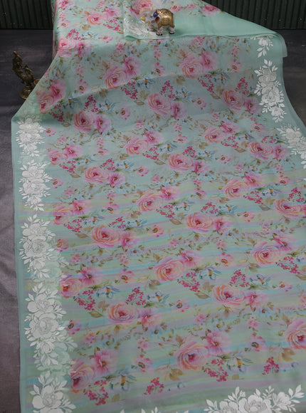 Sea Blue Organza Embroidery Saree