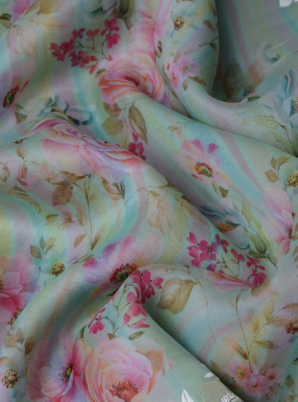 Sea Blue Organza Embroidery Saree