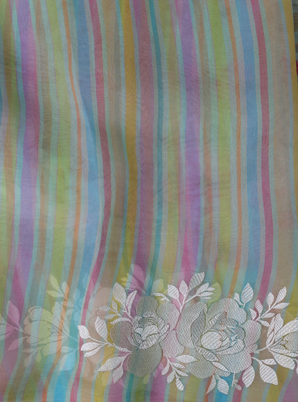 Sea Blue Organza Embroidery Saree