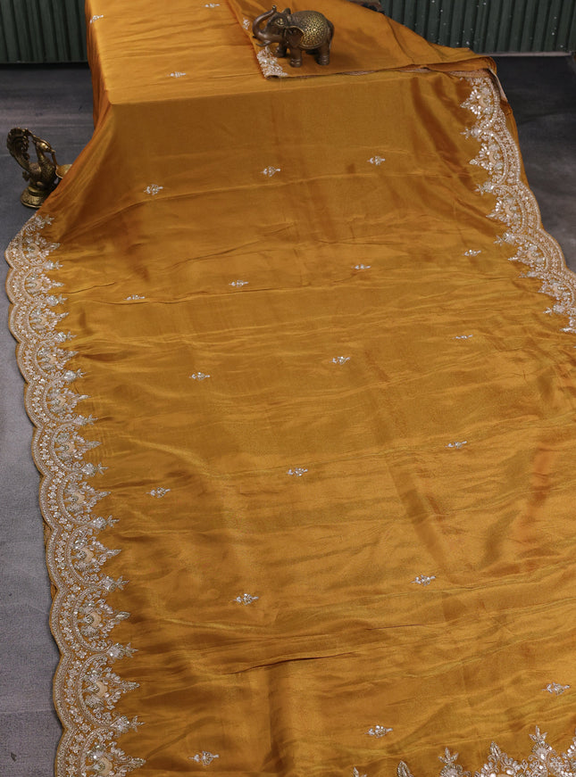 Gold Yellow Georgette Tissue Embroidery Saree