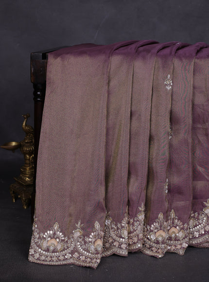 Dark Levender Georgette Tissue Embroidery Saree
