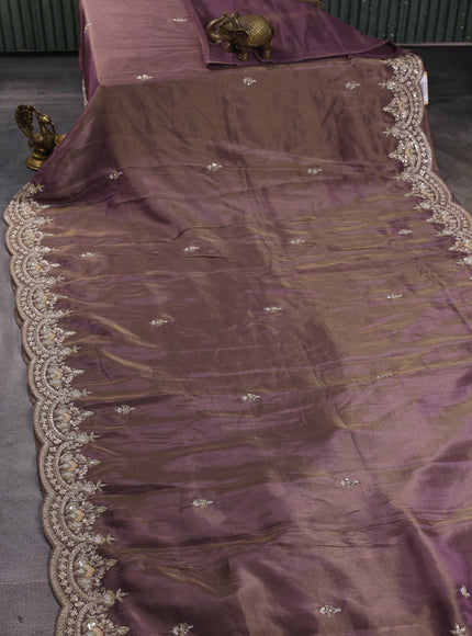 Dark Levender Georgette Tissue Embroidery Saree