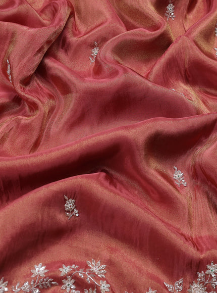 Brick Colour Georgette Tissue Embroidery Saree
