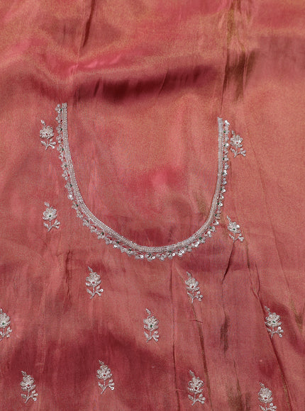 Brick Colour Georgette Tissue Embroidery Saree