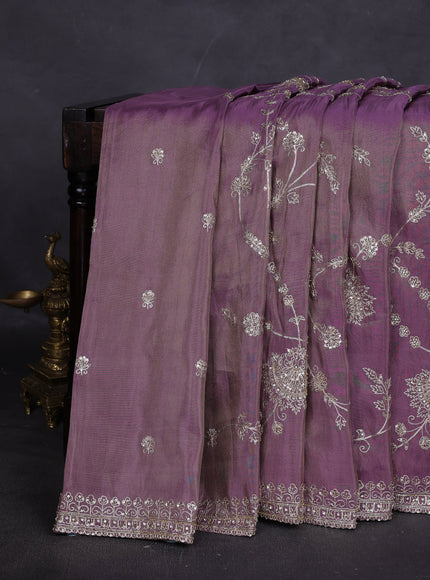 Dark Levender Georgette Tissue Embroidery Saree