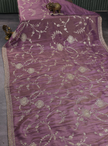 Dark Levender Georgette Tissue Embroidery Saree