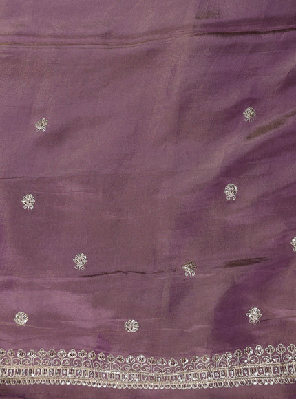 Dark Levender Georgette Tissue Embroidery Saree