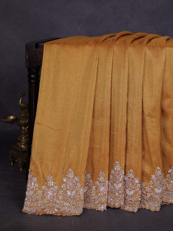 Gold Yellow Georgette Tissue Embroidery Saree