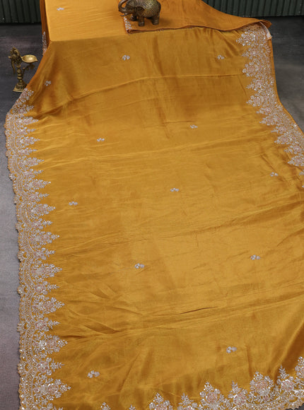 Gold Yellow Georgette Tissue Embroidery Saree
