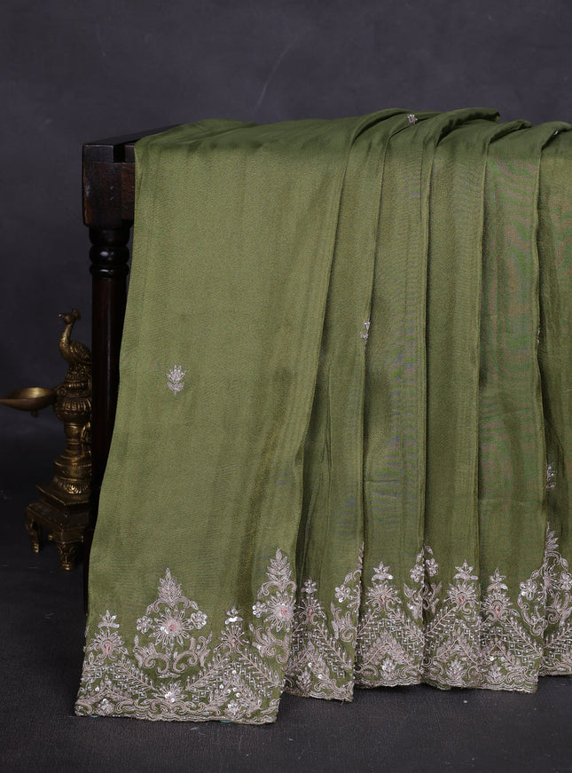 Green Georgette Tissue Embroidery Saree