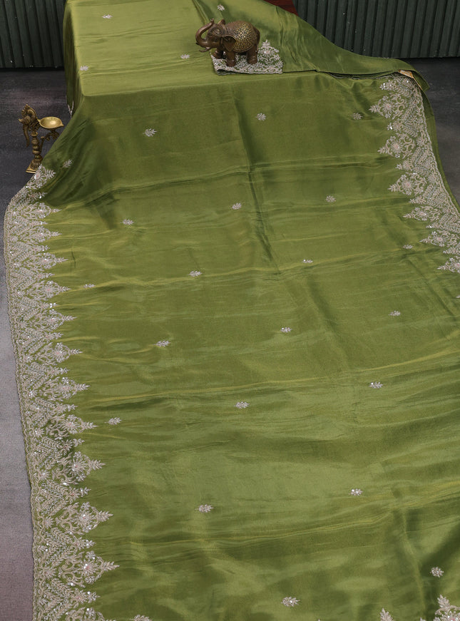 Green Georgette Tissue Embroidery Saree