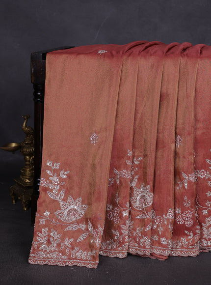 Brick Colour Georgette Tissue Embroidery Saree