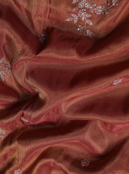 Brick Colour Georgette Tissue Embroidery Saree