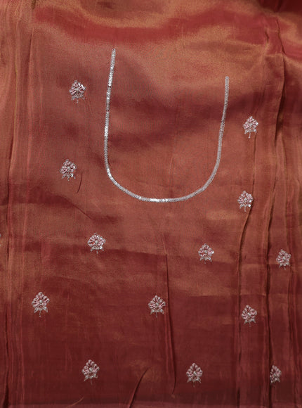 Brick Colour Georgette Tissue Embroidery Saree