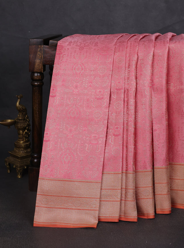Peach Pink-Peach Pure Kanchipuram Silk Saree