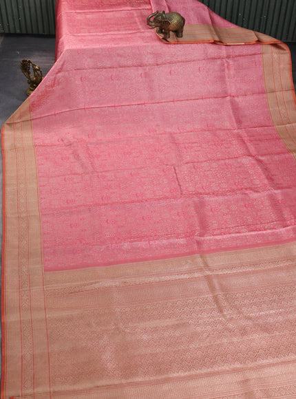 Peach Pink-Peach Pure Kanchipuram Silk Saree