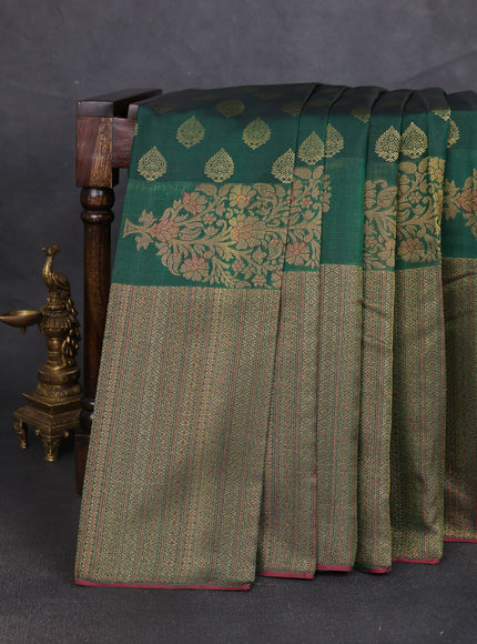Bottle Green-Maroon Pure Kanchipuram Silk Saree