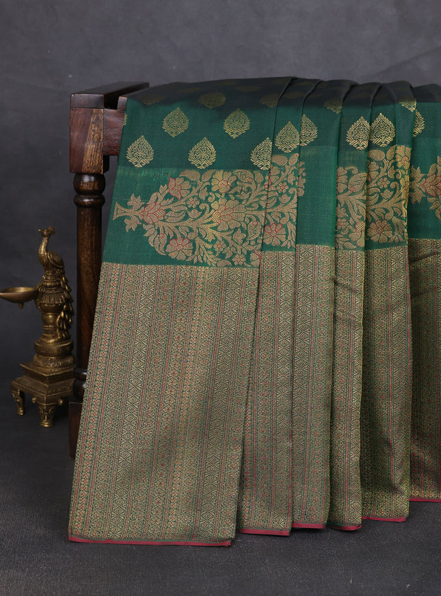 Bottle Green-Maroon Pure Kanchipuram Silk Saree