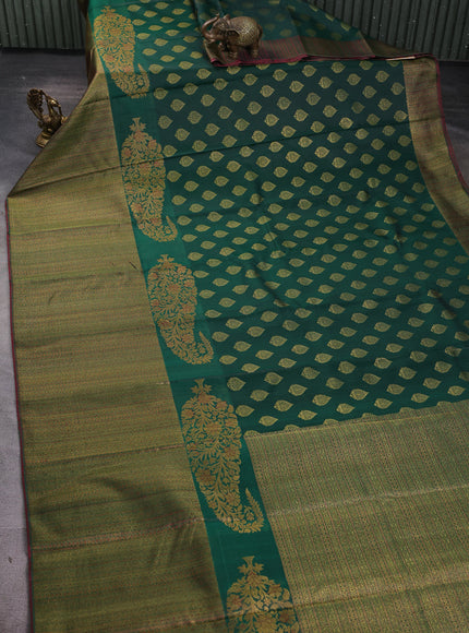 Bottle Green-Maroon Pure Kanchipuram Silk Saree