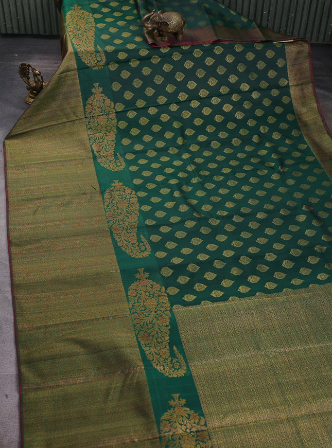 Bottle Green-Maroon Pure Kanchipuram Silk Saree