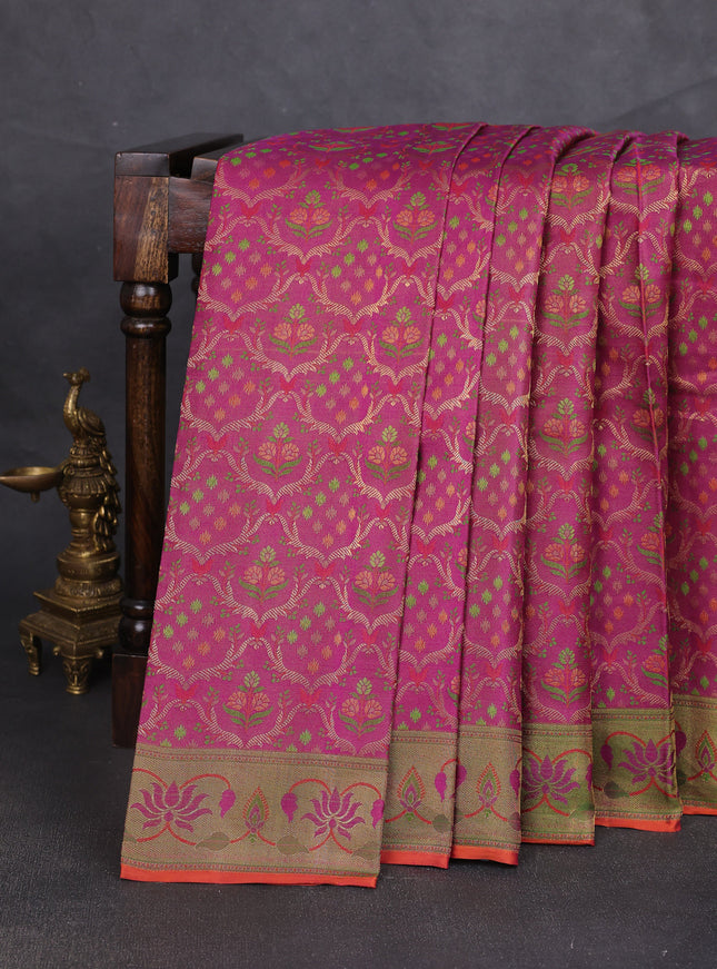 Magenta Pink-Green Pure Kanchipuram Silk Saree