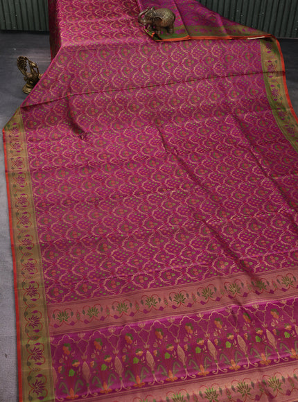 Magenta Pink-Green Pure Kanchipuram Silk Saree
