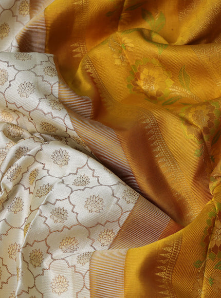 Cream -Pink Pure Kanchipuram Silk Saree
