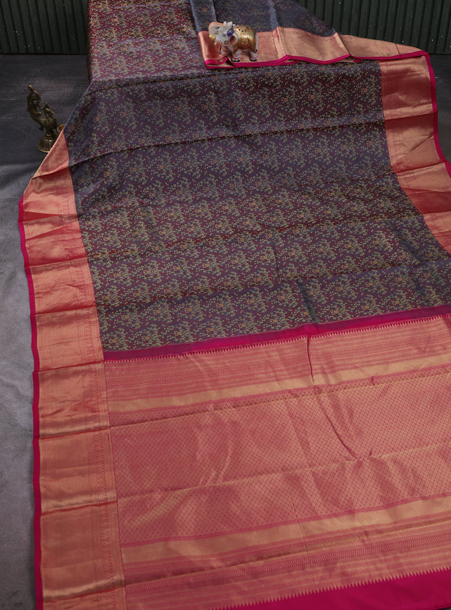 Grey-Pink Pure Kanchipuram Silk Saree