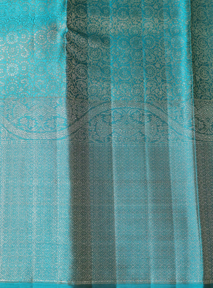 Yellow-Teal Blue Pure Kanchipuram Silk Saree