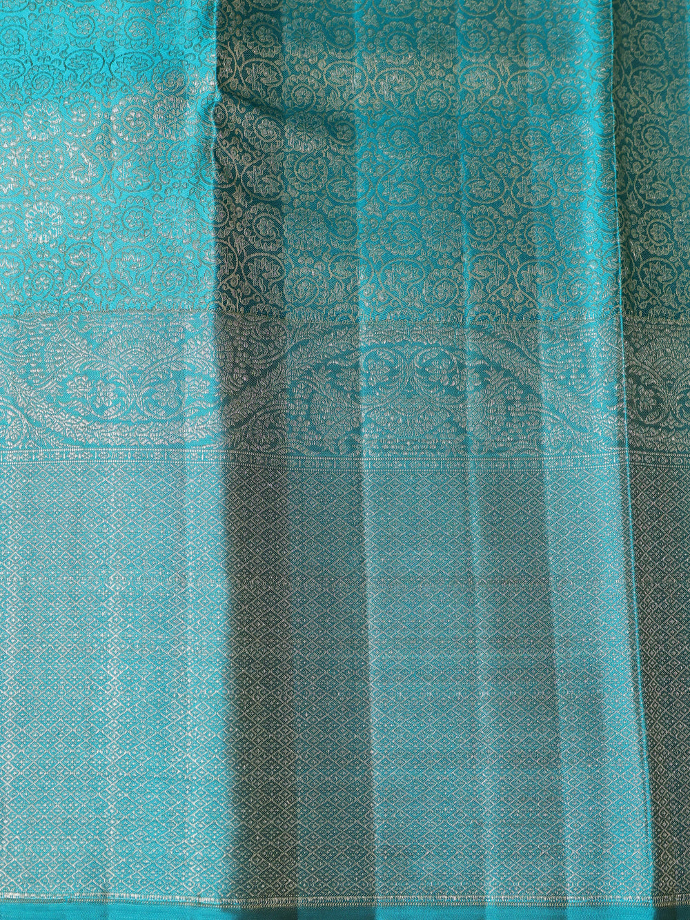 Yellow-Teal Blue Pure Kanchipuram Silk Saree