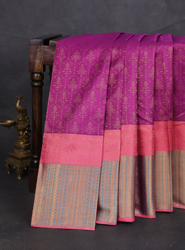 Purple -Gazri Pink Pure Kanchipuram Silk Saree