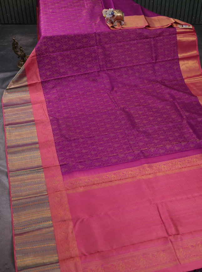 Purple -Gazri Pink Pure Kanchipuram Silk Saree