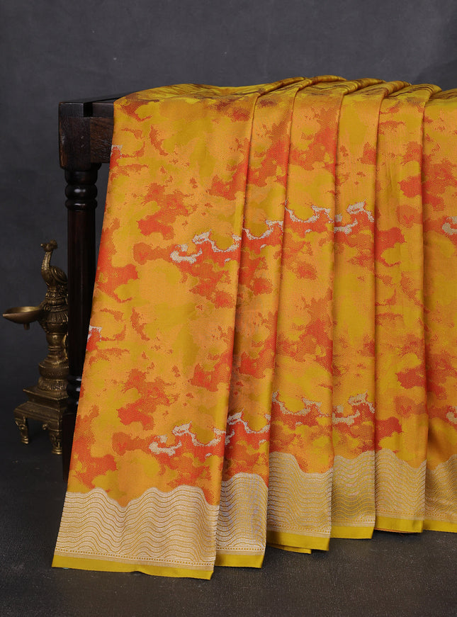 Mustard Yellow Banarasi Tanchoi Silk Saree