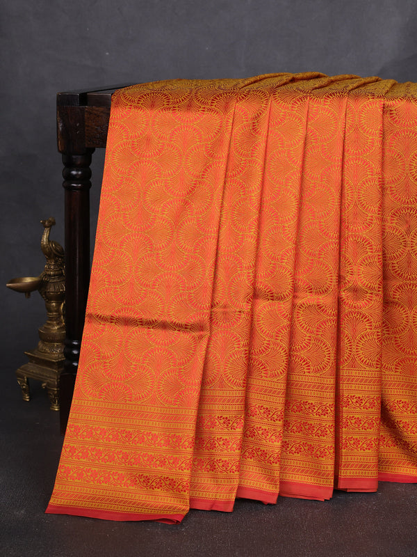 Mustard Yellow - Red Banarasi Tanchoi Silk Saree