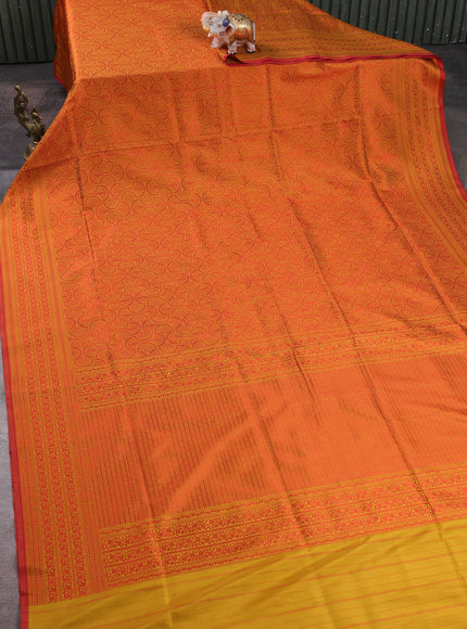 Mustard Yellow - Red Banarasi Tanchoi Silk Saree