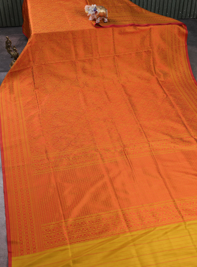 Mustard Yellow - Red Banarasi Tanchoi Silk Saree