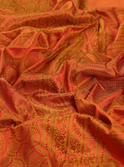 Mustard Yellow - Red Banarasi Tanchoi Silk Saree