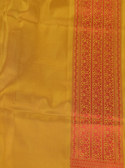 Mustard Yellow - Red Banarasi Tanchoi Silk Saree
