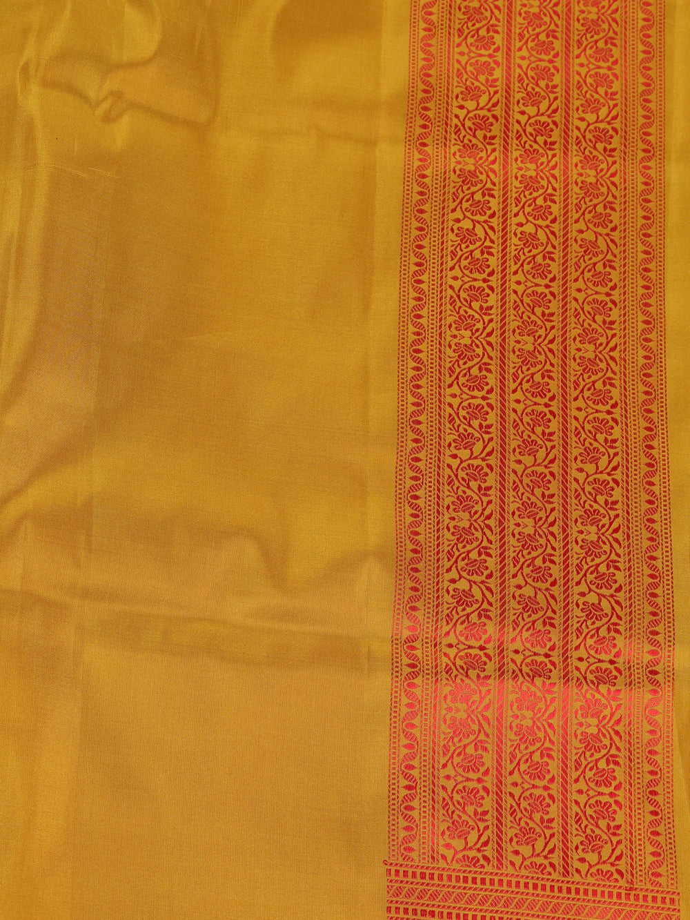 Mustard Yellow - Red Banarasi Tanchoi Silk Saree
