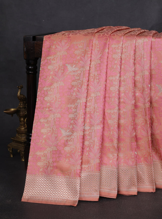 Peach Orange Banarasi Tanchoi Silk Saree