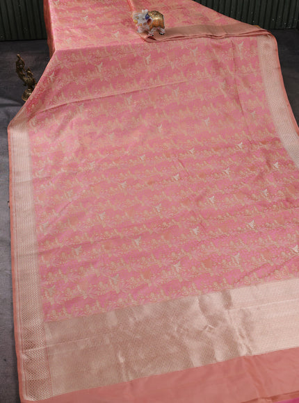 Peach Orange Banarasi Tanchoi Silk Saree