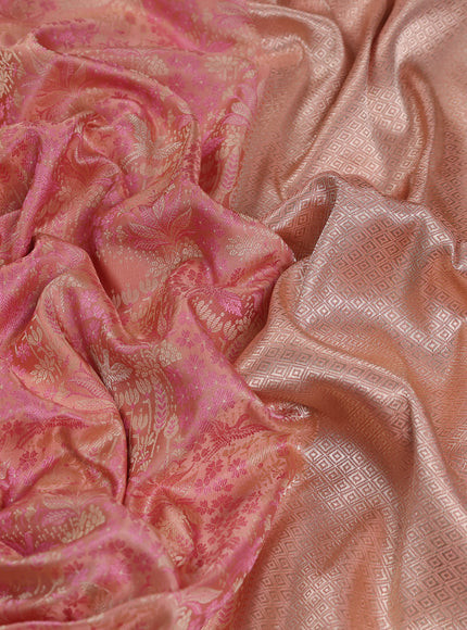 Peach Orange Banarasi Tanchoi Silk Saree