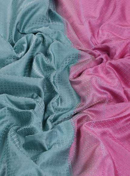 Teal Blue - Lotus Pink Banarasi Tanchoi Silk Saree