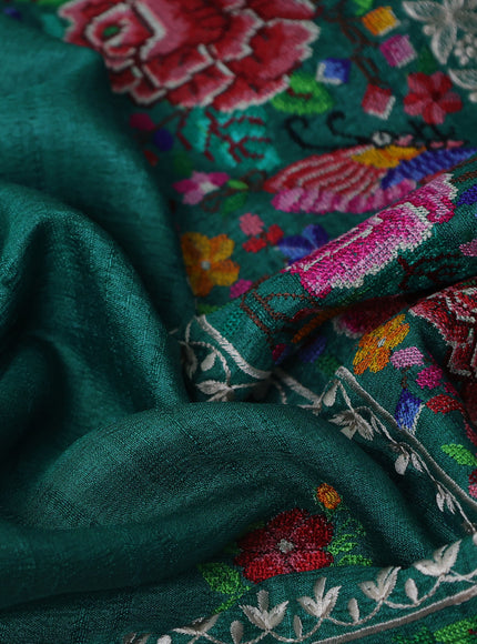 Teal Green Tussar Embroidery Silk Saree