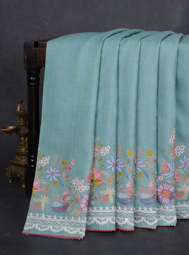 Sky Blue Tussar Embroidery Silk Saree
