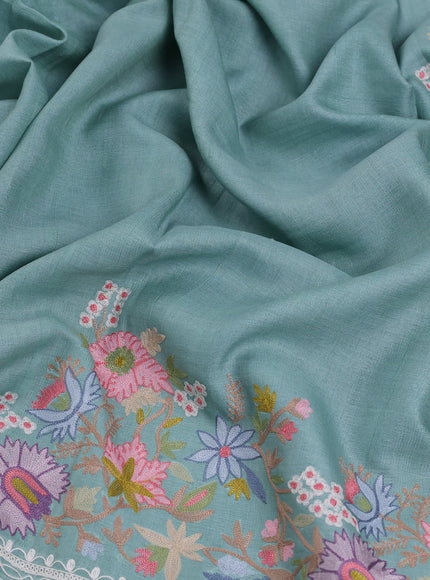 Sky Blue Tussar Embroidery Silk Saree