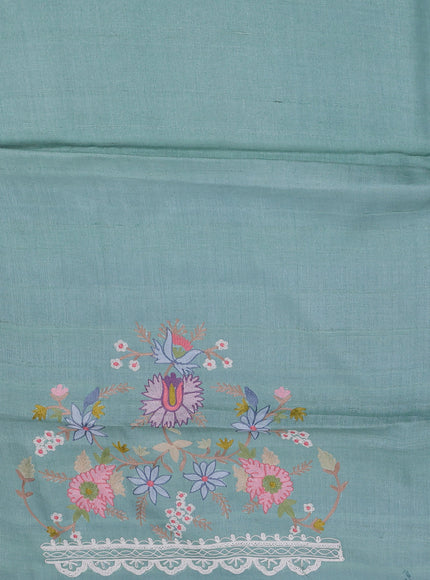 Sky Blue Tussar Embroidery Silk Saree