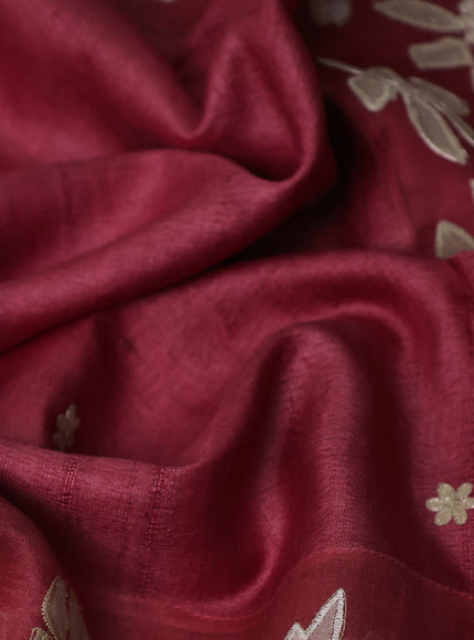 Maroon Tussar Embroidery Silk Saree